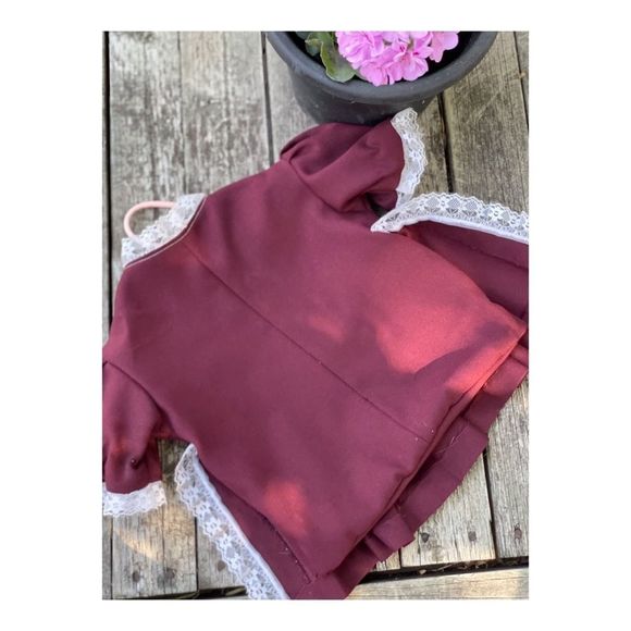 Vintage Infant Bunting Dress Formal Burgundy Lace - Picture 4 of 5